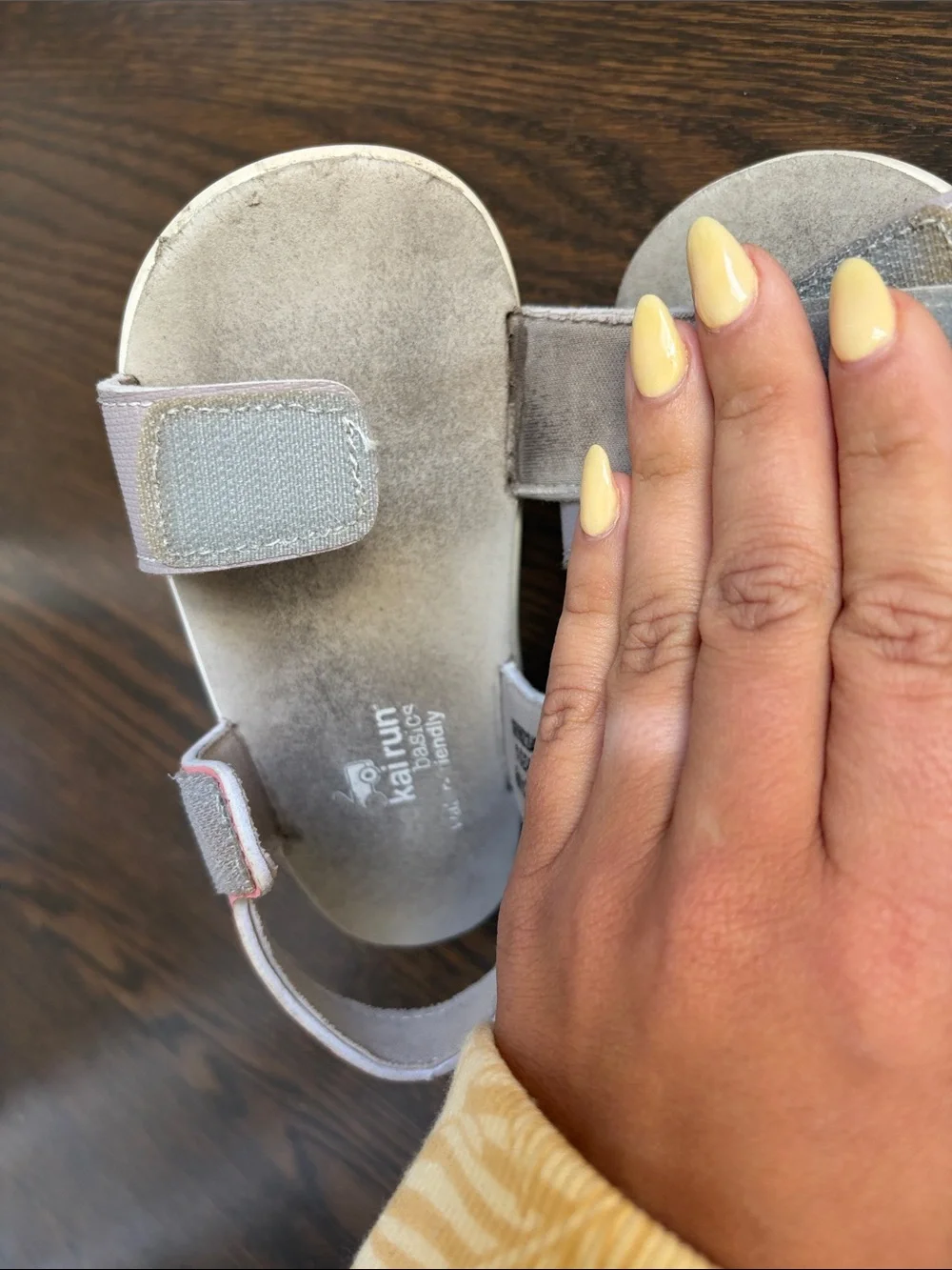 See Kai Run Pink and Light Gray Velcro Strap Sandals. Toddler 9